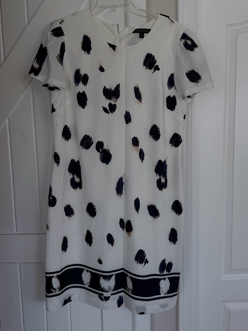 Banana Republic White Dress with Navy Spot and Border Print